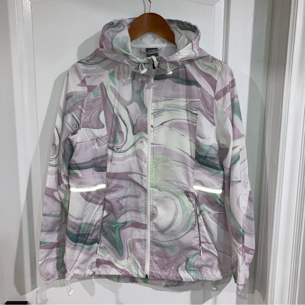 Lightweight Marble Print Hooded Windbreaker Jacket Joe Fresh - size M